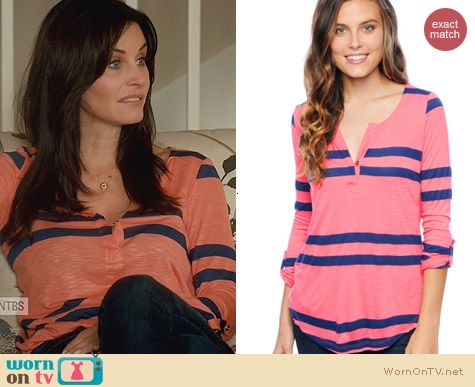 Splendid Soho Stripe Henley Tee worn by Courtney Cox on Cougar Town