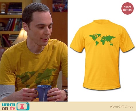 Spread Shirt World Map Shirt worn by Jim Parsons on The Big Bang Theory