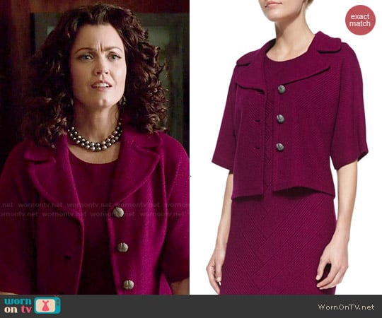 St John Collection Chevron Twill Knit Elbow-Sleeve Jacket in Boysenberry worn by Mellie Grant (Bellamy Young) on Scandal