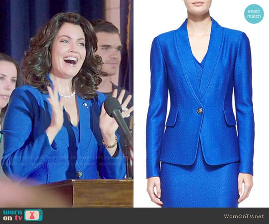 St John Collection Matte & Shine Chevron Knit Jacket worn by Mellie Grant (Bellamy Young) on Scandal