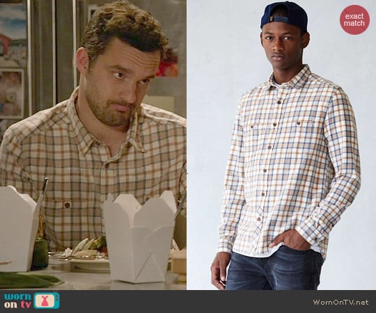 Stapleford Dawson Washed Flannel Shirt in White worn by Nick Miller (Jake Johnson) on New Girl