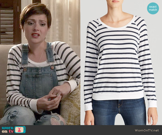 Stateside Stripe Thermal Raglan Tee worn by April Carver (Italia Ricci) on Chasing Life