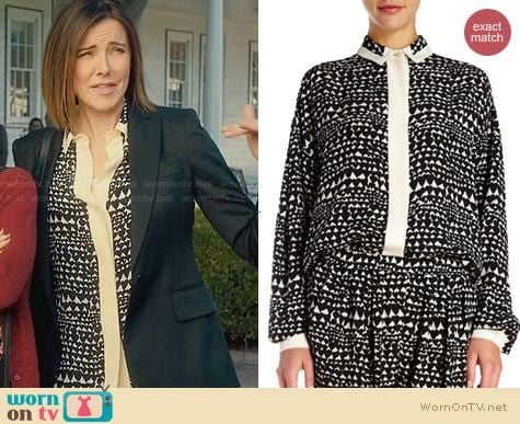 Stella McCartney Heart Print Covered Placket Blouse worn by Christa Miller on Cougar Town