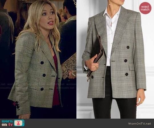 Stella McCartney Prince of Wales Check Double Breasted Blazer worn by Kelsey Peters (Hilary Duff) on Younger