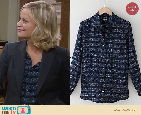 Steven Alan Silk Boyfriend Shirt in Cobalt Multi worn by Amy Poehler on Parks & Rec