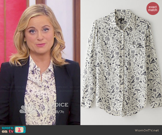 Steven Alan Silk Boyfriend Shirt in Ecru Map worn by Amy Poehler on Parks & Rec