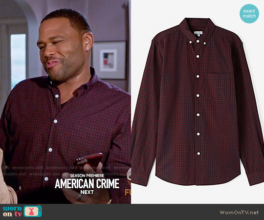 Steven Alan Single Needle Shirt in Burgundy Navy Gingham worn by Andre Johnson (Anthony Anderson) on Black-ish