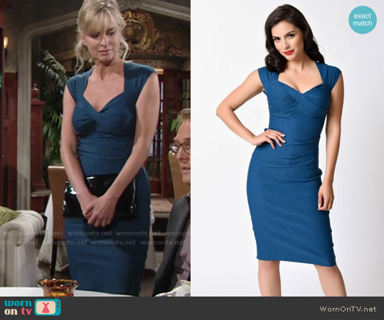 Stop Staring Love Dress in Peacock Blue worn by Ashley Abbott (Eileen Davidson) on The Young and the Restless