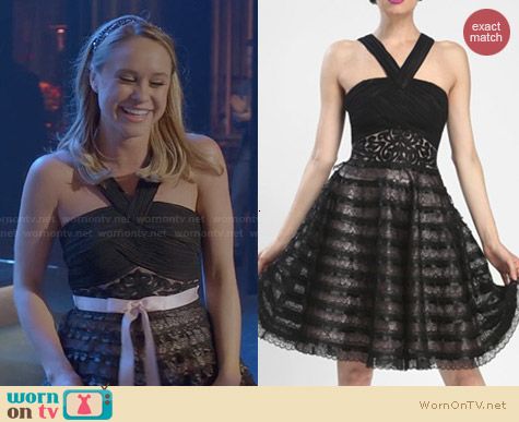 Sue Wong 2014 Resort Black & Rose Striped Empire Waist Dress worn by the girls on Glee