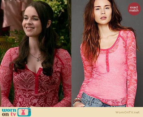 Switched at Birth Fashion: Free People damask print burnout henley worn by Vanessa Marano