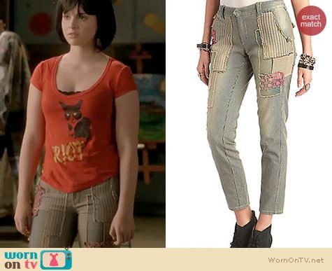 Switched at Birth Fashion: Free People Railroad Striped Patched denim trousers worn by Vanessa Marano