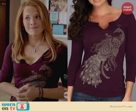 Switched at Birth Fashion: Lucky Brand Peacock Tee worn by Katie Leclerc