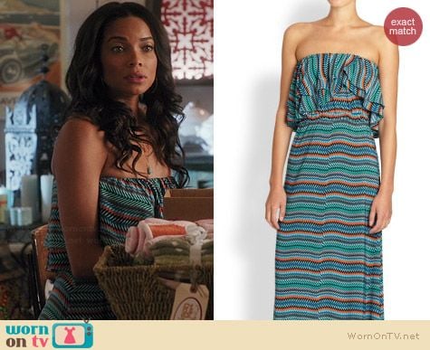 TBags Los Angeles Strapless Ruffle Maxi Dress worn by Rochelle Aytes on Mistresses