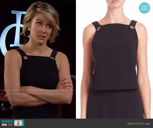 T By Alexander Wang Dobby Twill Crop Top worn by Caroline Spencer (Linsey Godfrey) on The Bold and the Beautiful