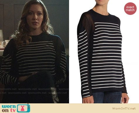 T by Alexander Wang Long Sleeve Sheer Insert Top worn by Katie Cassidy on Arrow