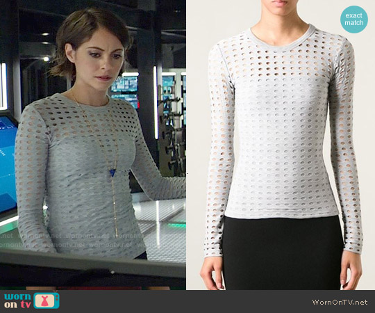 T by Alexander Wang Perforated Longsleeved Top worn by Thea Queen (Willa Holland) on Arrow