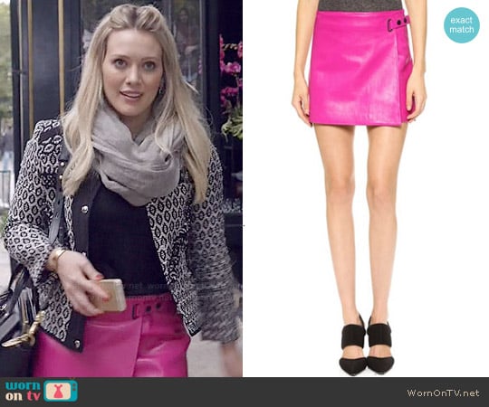 T by Alexander Wang Pink Leather Wrap Skirt worn by Kelsey Peters (Hilary Duff) on Younger