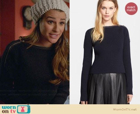 T By Alexander Wang Zip Shoulder Ribbed Sweater worn by Lea Michele on Glee