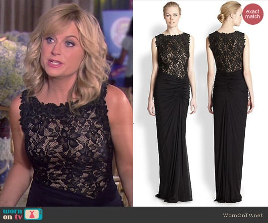 Tadashi Shoji Ruched Lace Bodice Gown worn by Amy Poehler on Parks & Rec