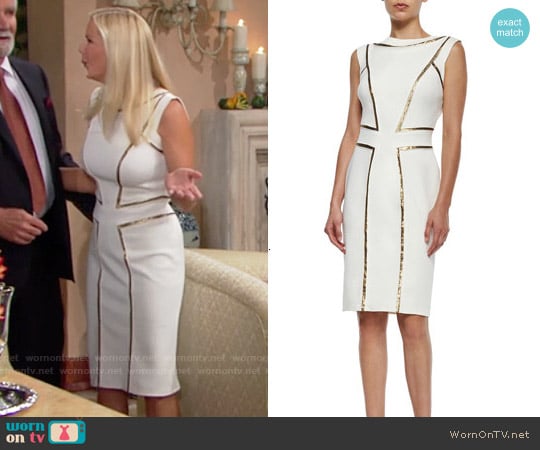 Tadashi Shoji Sleeveless Sequin-Seamed Cocktail Sheath Dress worn by Brooke Logan (Katherine Kelly Lang) on The Bold and the Beautiful