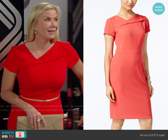 Tahari ASL Short-Sleeve Asymmetrical Sheath Dress worn by Brooke Logan (Katherine Kelly Lang) on The Bold and the Beautiful