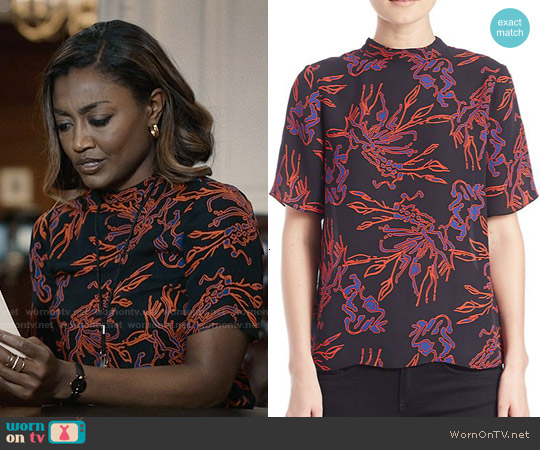 Tanya Taylor Natasha Printed Silk Blouse worn by Daisy Grant (Patina Miller) on Madam Secretary