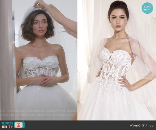 Tarik Ediz White Style #G1128 Wedding Gown worn by Delia (Necar Zadegan) on Girlfriends Guide to Divorce