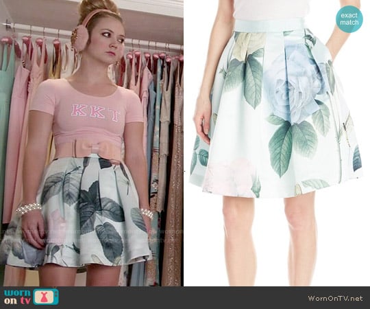 Ted Baker 'Maarii' Distinguishing Rose Print Skirt worn by Chanel #3 (Billie Lourd) on Scream Queens