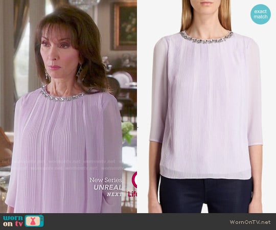 Ted Baker Altrr Blouse in Light Purple worn by Genevieve Delatour (Susan Lucci) on Devious Maids