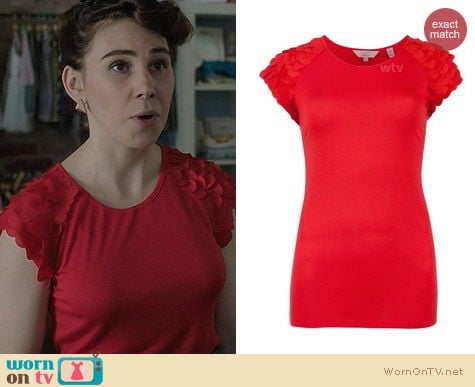 Ted Baker Circle Sleeve Red Top worn by Zosia Mamet on Girls