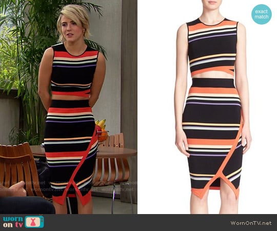 Ted Baker Jeenie Crop Top and Xammie Skirt worn by Caroline Spencer (Linsey Godfrey) on The Bold and the Beautiful