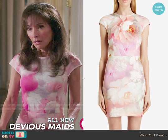 Ted Baker Quaro Rose on Canvas Fitted Dress worn by Genevieve Delatour (Susan Lucci) on Devious Maids