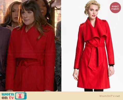 Ted Baker Red Wrap Coat worn by Lea Michele on Glee