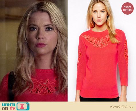 Ted Baker Talula Embroidered Jumper worn by Ashley Benson on PLL