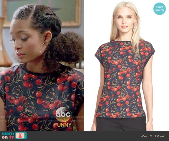 Ted Baker 'Vixxie' Cherry Print Tee worn by Zoey Johnson (Yara Shahidi) on Black-ish