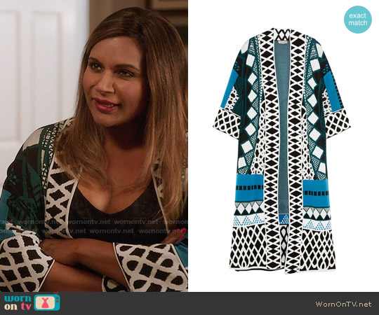 Temperley London 'Gayla' Intarsia Stretch Knit Coat worn by Mindy Lahiri (Mindy Kaling) on The Mindy Project