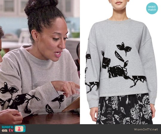 Thakoon Addition Flocked Floral Sweatshirt worn by Rainbow Johnson (Tracee Ellis Ross) on Black-ish