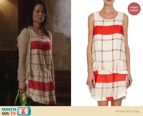 Thakoon RuffleD Tiered Bottom Check Dress worn by Lucy Liu on Elementary