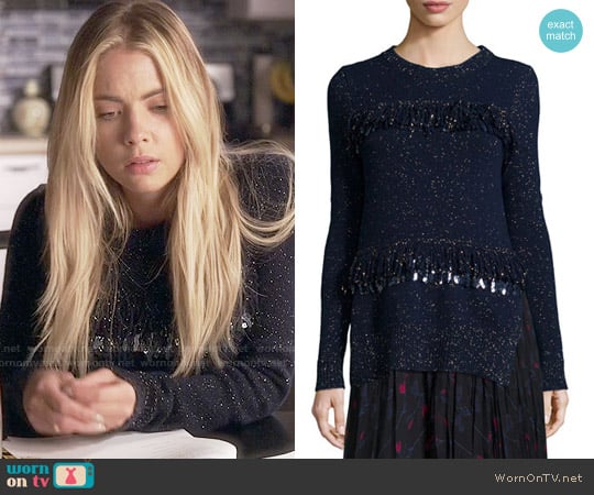 Thakoon Sequined Fringe Shimmer Sweater worn by Hanna Marin (Ashley Benson) on Pretty Little Liars