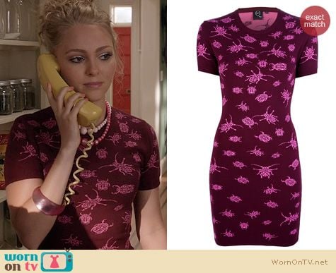 The Carrie Diaries Fashion: Alexander McQueen Pink and Red Jacquard Bug Dress worn by AnnaSophia Robb