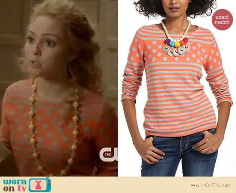 The Carrie Diaries Fashion: Anthropologie Stacked spots pullover in coral worn by AnnaSophia Robb