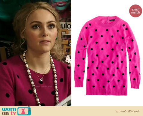 The Carrie Diaries Fashion: J. Crew Collection Cashmere polka dot sweater worn by AnnaSophia Robb