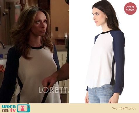 The Client List Fashion: Rebecca Taylor Baseball Coloblock blouse worn by Jennifer Love Hewitt