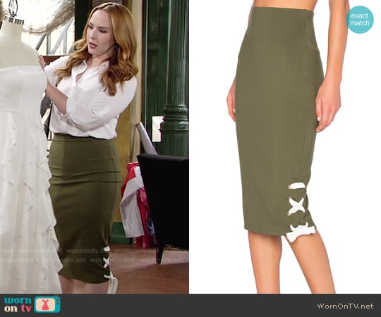 The Fifth Label Late Night Skirt in Olive worn by Mariah Copeland (Camryn Grimes) on The Young and the Restless