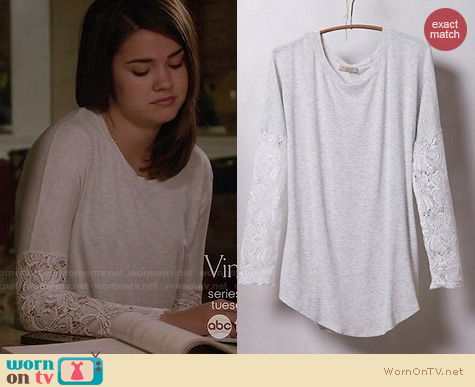 The Fosters Fashion: Anthropologie lace sleeved scoopneck tee worn by Maia Mitchell