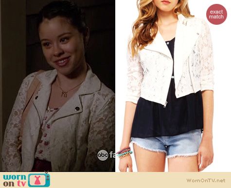 The Fosters Fashion: Forever 21 Lace Cropped Moto jacket worn by Cierra Ramirez