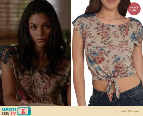 The Fosters Fashion: Wet Seal Crochet Shoulder tie front tee worn by Bianca Santos