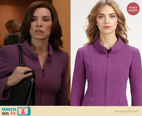 The Good Wife Fashion: Armani Purple zip jacket worn by Julianna Margulies