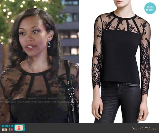 The Kooples Crepe and Lace Top worn by Hilary Curtis (Mishael Morgan) on The Young and the Restless