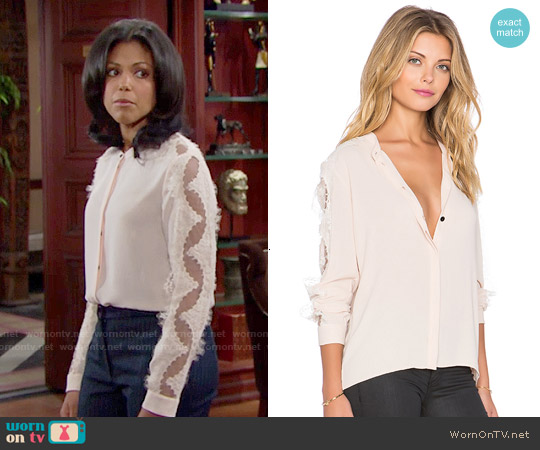 The Kooples Crepe Shirt with Lace Inserts worn by Maya Avant (Karla Mosley) on The Bold and the Beautiful